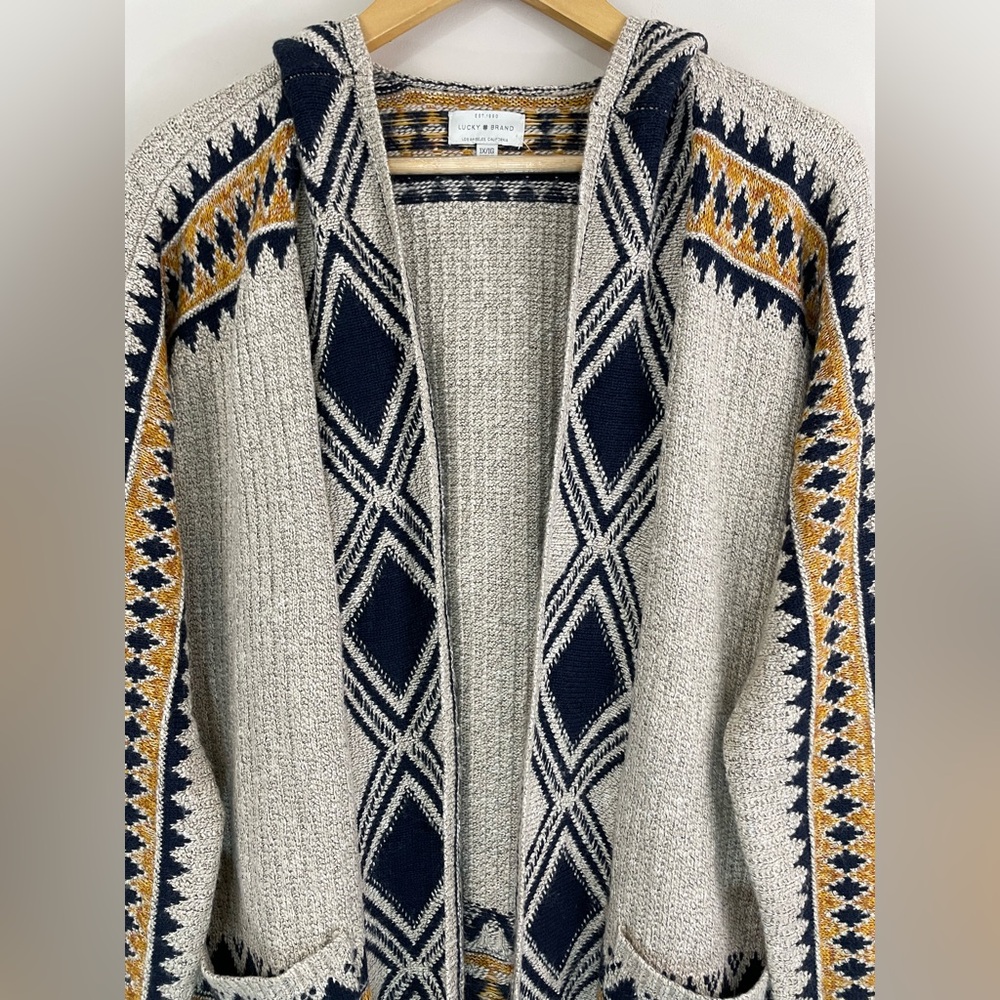 NWT Lucky Brand Women’s Tribal Hooded Open Front Cardigan Sweater Size 1X - Picture 4 of 13